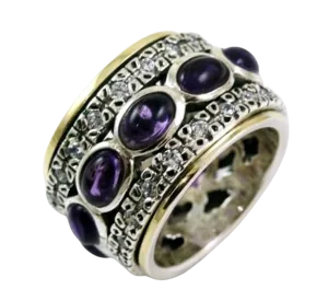 Elegant Spinner Ring for Woman - Silver Gold set Garnets ring / Amethysts / Blue Topaz