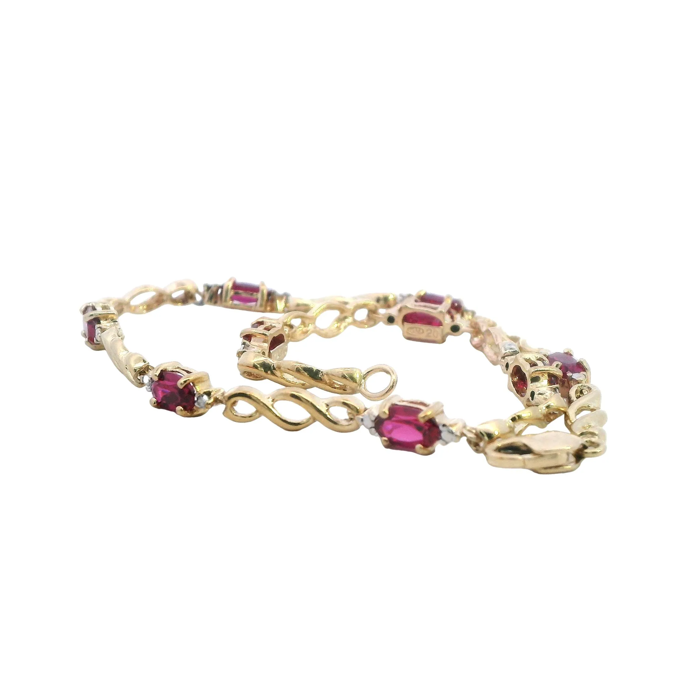 Elegant Yellow Gold Synthetic Ruby Set Bracelet