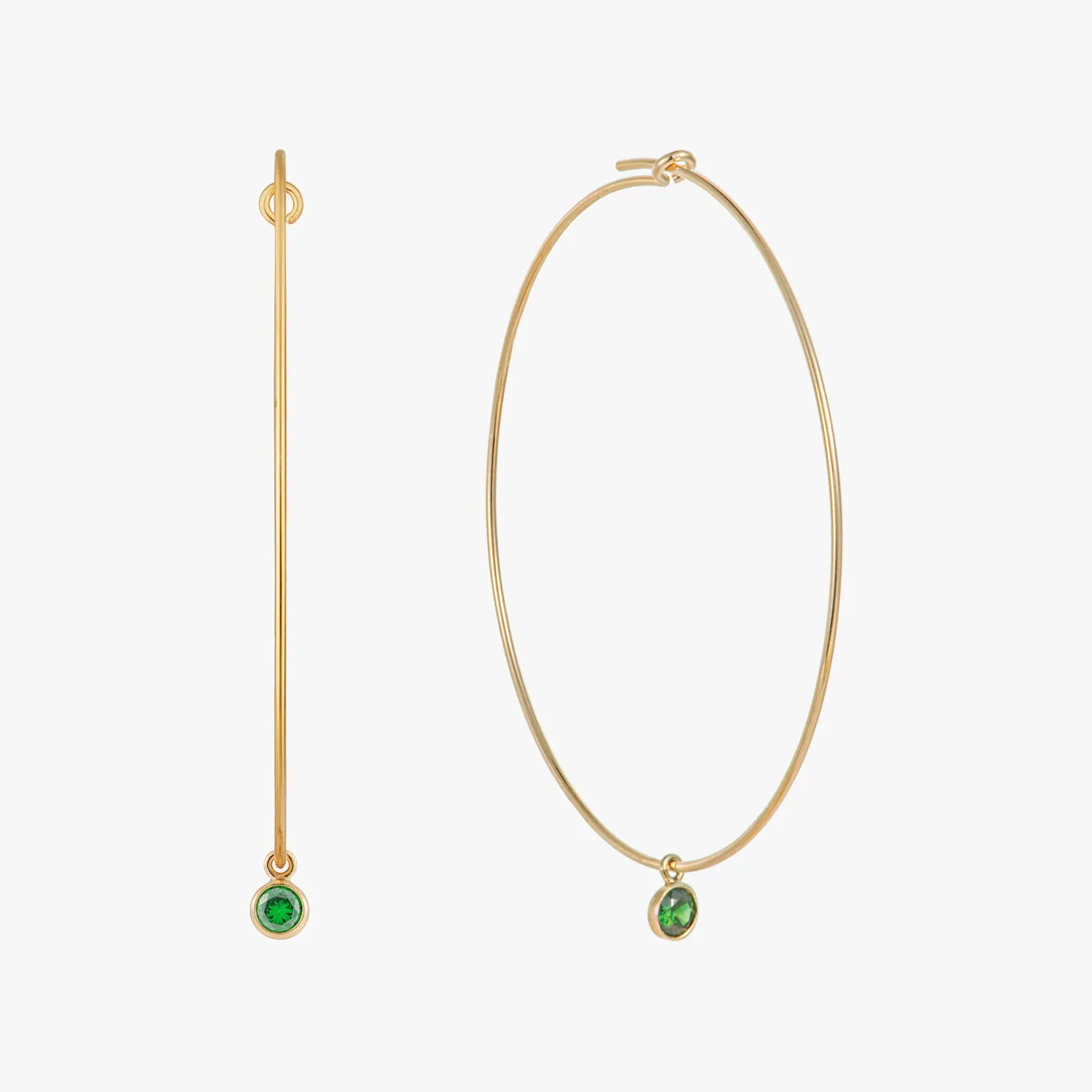 Emerald Bezel Big Hoop Earrings