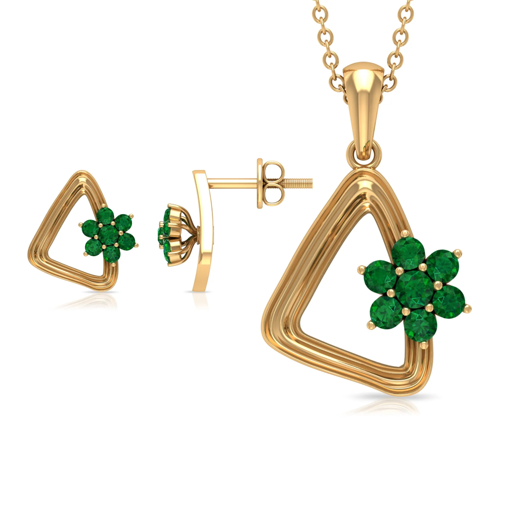 Emerald Floral Gold Triangle Jewelry Set