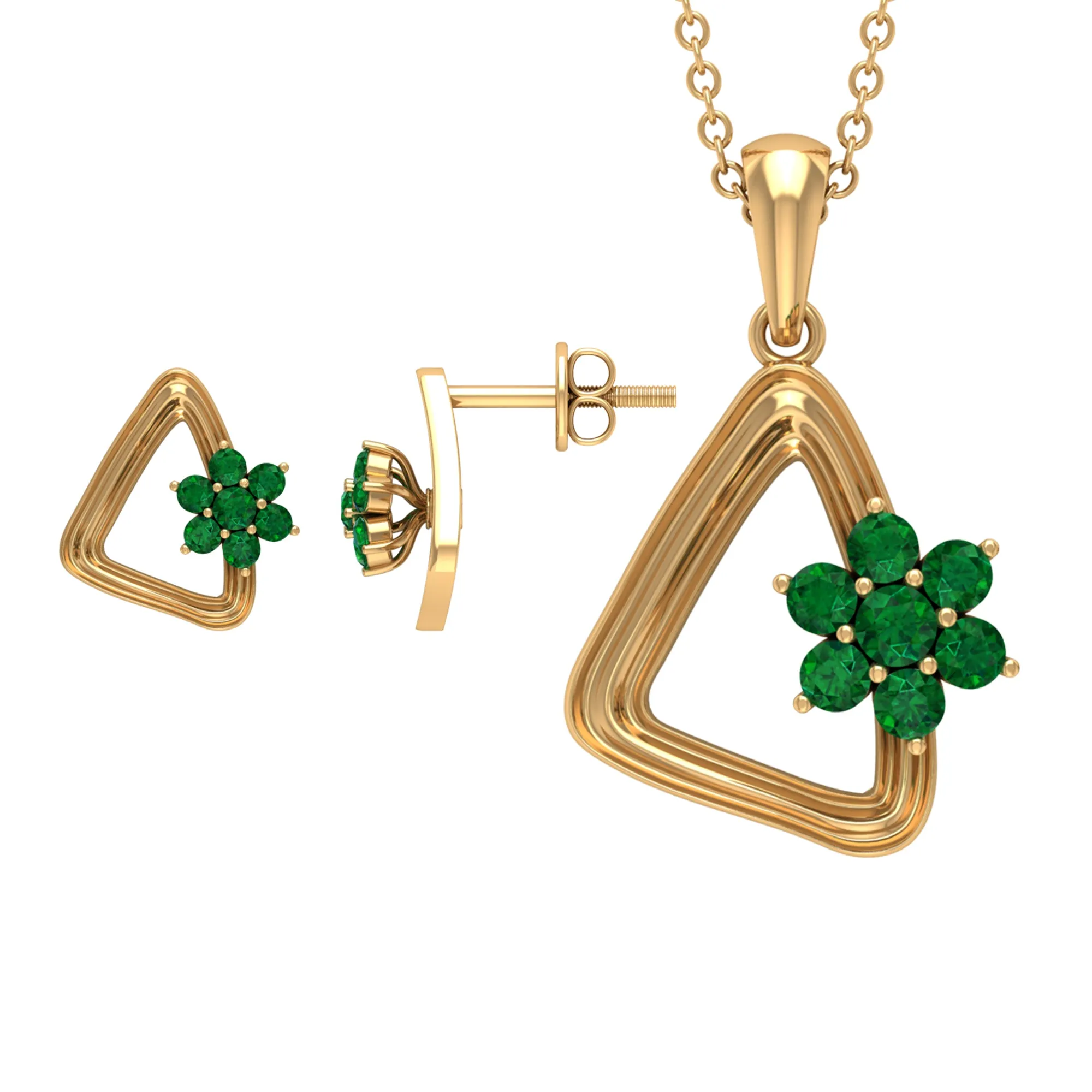 Emerald Floral Gold Triangle Jewelry Set