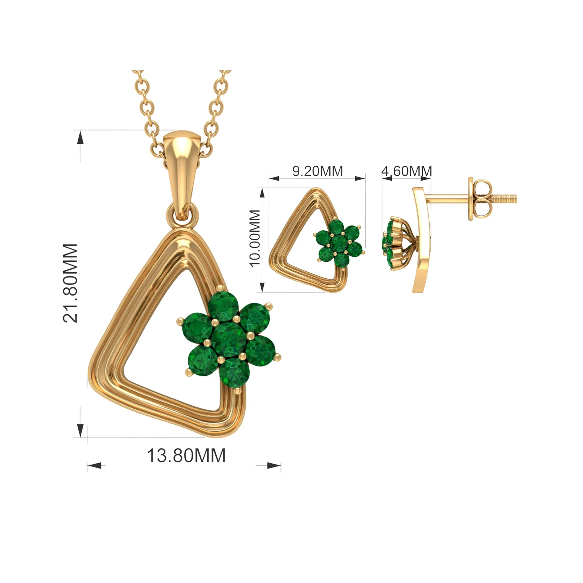 Emerald Floral Gold Triangle Jewelry Set