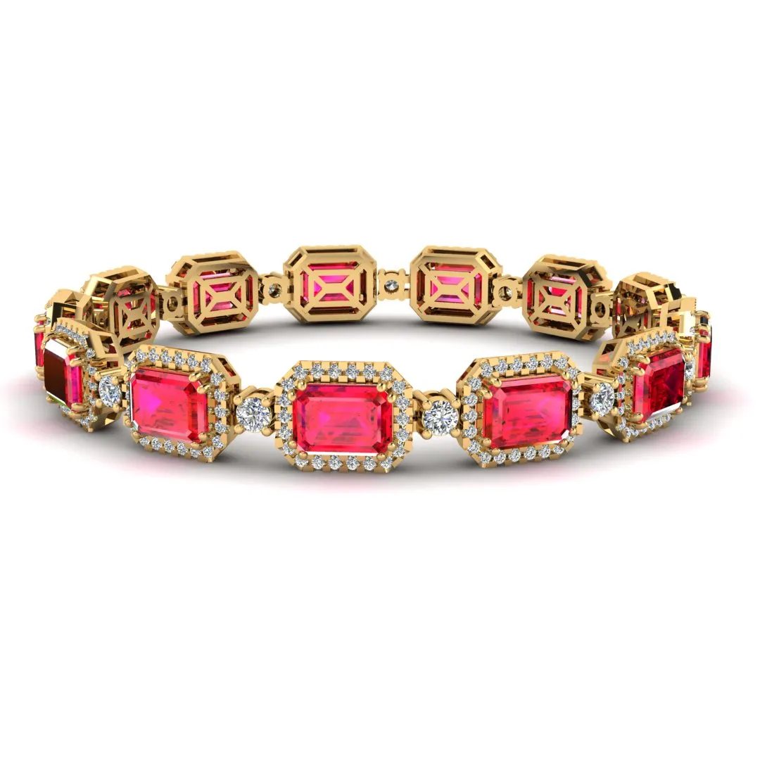 Emerald Shape 14 Carat Ruby Center Featuring Diamond Halo Bracelet BRHAEMR