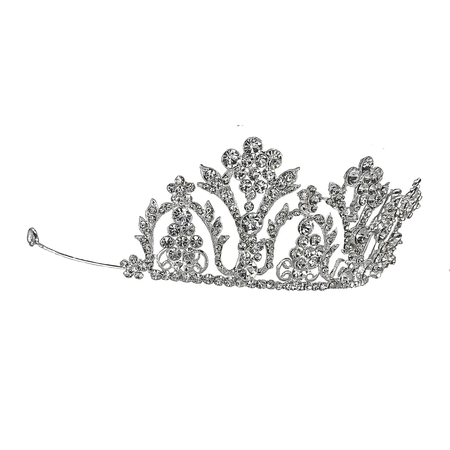 Estella Crystal Floral Bouquet Silver Tiara