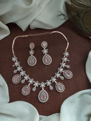 Exquisite Rose Gold-Plated Zircon Necklace Set