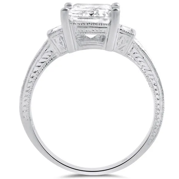 Fancy Emerald Cut Sterling Silver Cocktail Ring