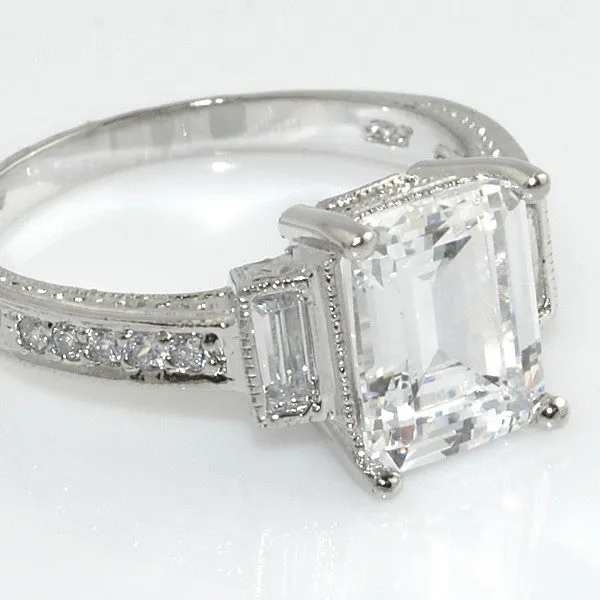 Fancy Emerald Cut Sterling Silver Cocktail Ring