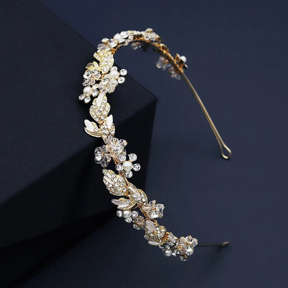 Flower Wedding Crown Tiara Crystal Pearl Bridal Wedding Headband