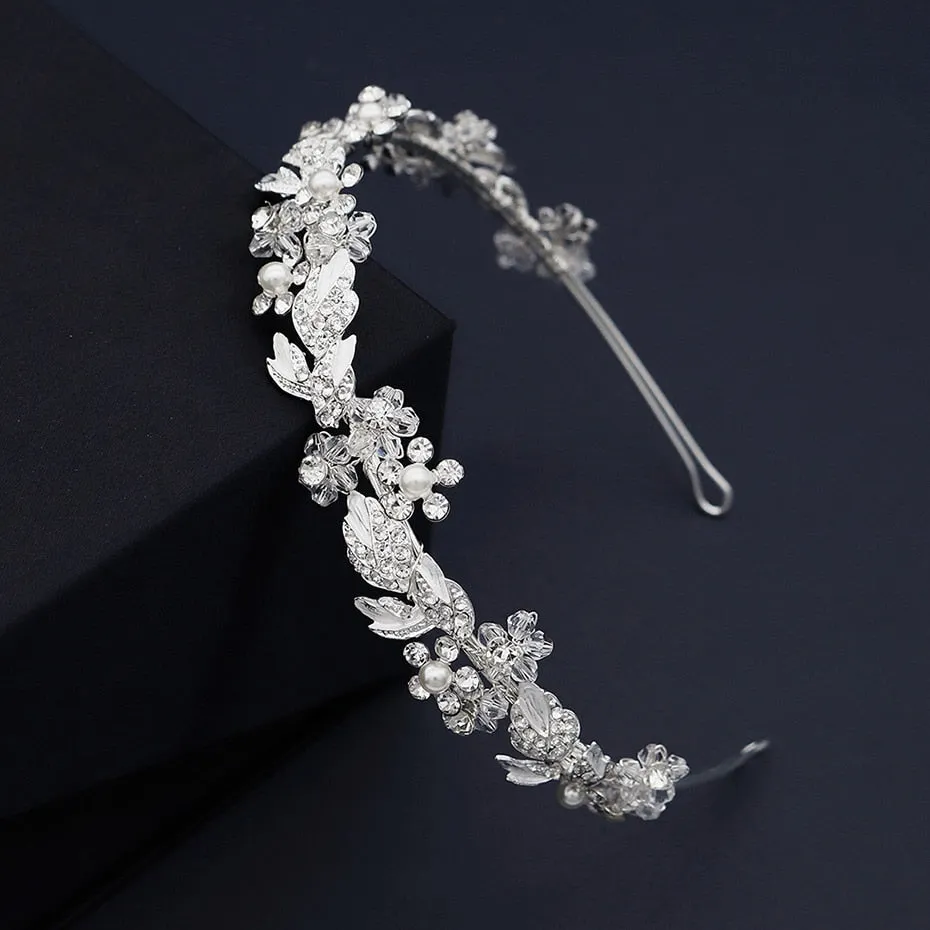 Flower Wedding Crown Tiara Crystal Pearl Bridal Wedding Headband