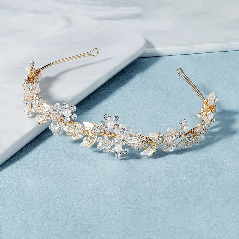 Flower Wedding Crown Tiara Crystal Pearl Bridal Wedding Headband