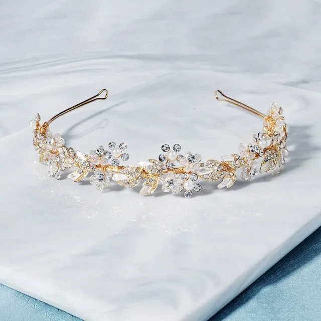 Flower Wedding Crown Tiara Crystal Pearl Bridal Wedding Headband