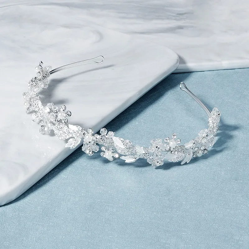 Flower Wedding Crown Tiara Crystal Pearl Bridal Wedding Headband