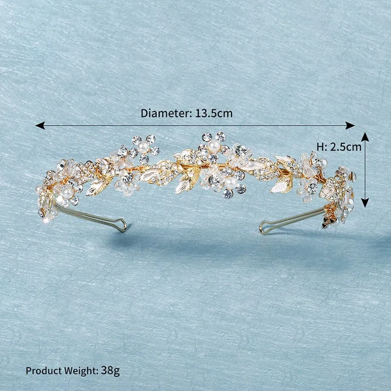 Flower Wedding Crown Tiara Crystal Pearl Bridal Wedding Headband