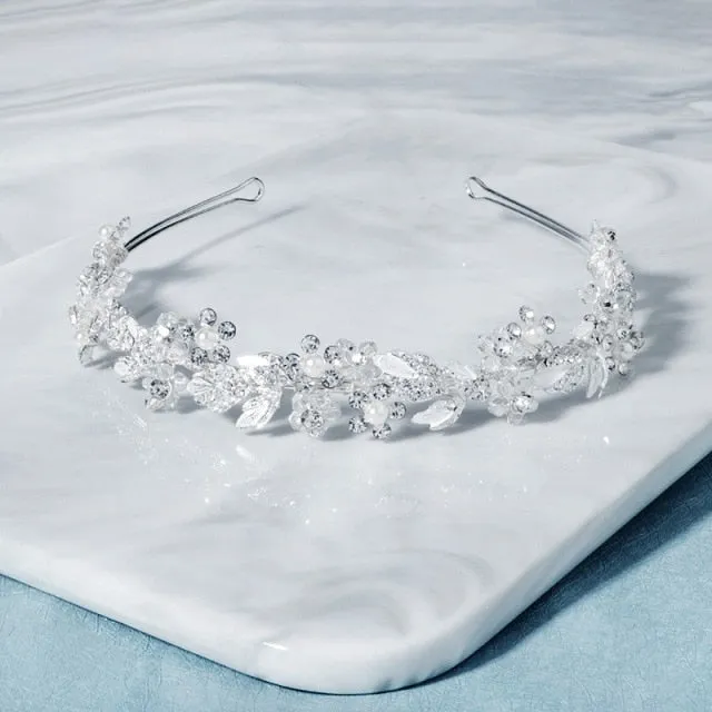 Flower Wedding Crown Tiara Crystal Pearl Bridal Wedding Headband