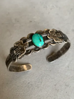 Fred Harvey Era Coin Silver Turquoise Bracelet