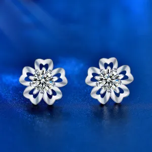 Girl Sweet Moissanite CZ Sakura Flowers 925 Sterling Silver Stud Earrings Girl Sweet Moissanite CZ Sakura Flowers 925 Sterling Silver Stud Earrings