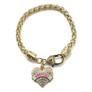 Gold #BESTIES Green Candy Pave Heart Charm Braided Bracelet