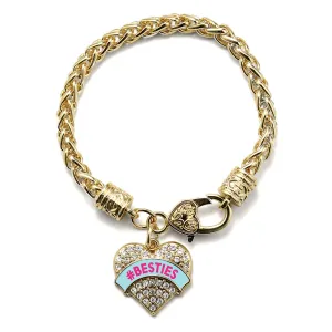 Gold #BESTIES Teal Candy Pave Heart Charm Braided Bracelet
