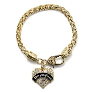 Gold Black and White Mom of the Groom Pave Heart Charm Braided Bracelet