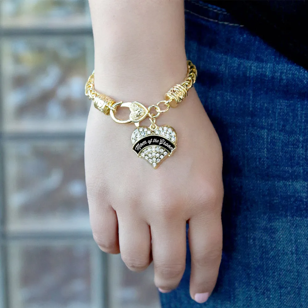 Gold Black and White Mom of the Groom Pave Heart Charm Braided Bracelet