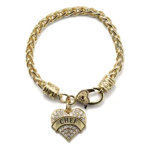 Gold Chef Pave Heart Charm Braided Bracelet