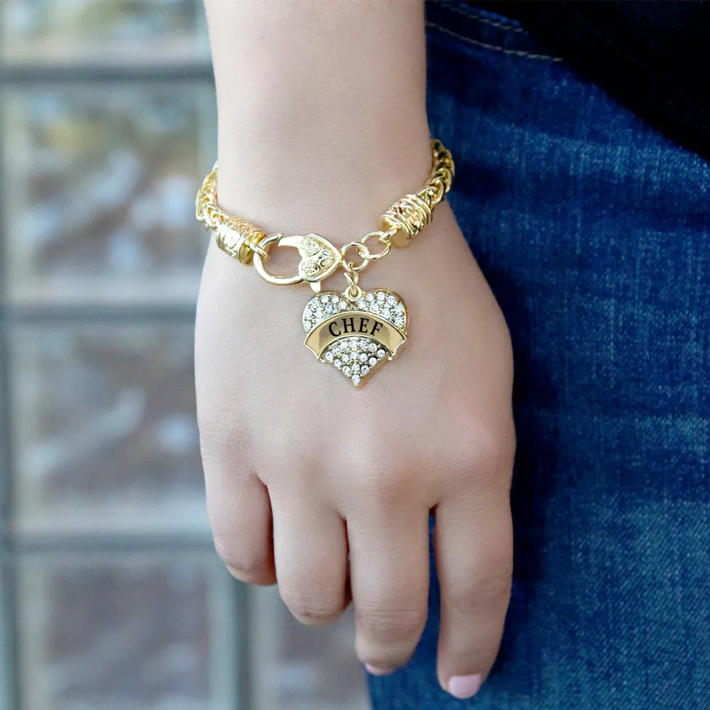 Gold Chef Pave Heart Charm Braided Bracelet