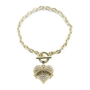 Gold Glass Blower Pave Heart Charm Toggle Bracelet