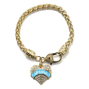 Gold Light Blue Survivor Pave Heart Charm Braided Bracelet