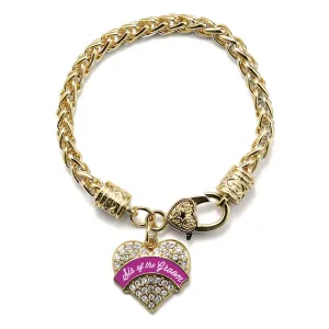 Gold Magenta Sis of Groom Pave Heart Charm Braided Bracelet