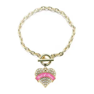 Gold Maid of Honor Pave Heart Charm Toggle Bracelet