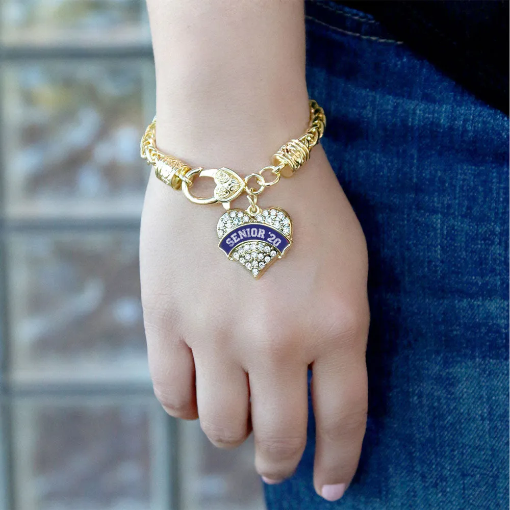 Gold Navy Blue Senior 2020 Pave Heart Charm Braided Bracelet