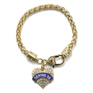 Gold Navy Blue Senior 2020 Pave Heart Charm Braided Bracelet