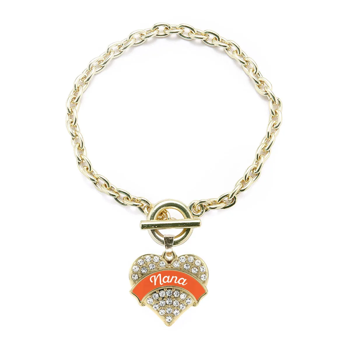Gold Orange Nana Pave Heart Charm Toggle Bracelet