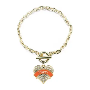 Gold Orange Nana Pave Heart Charm Toggle Bracelet