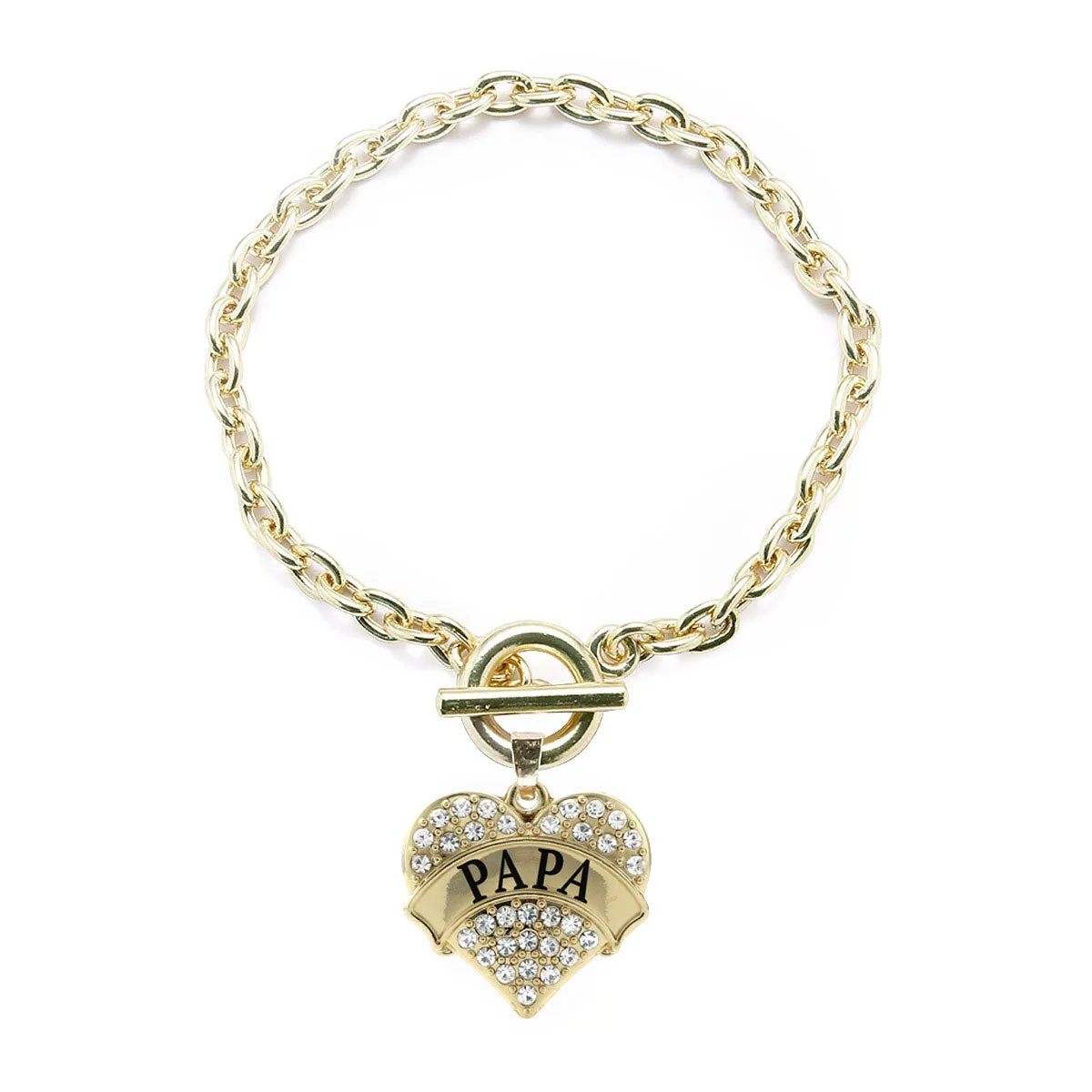 Gold Papa Pave Heart Charm Toggle Bracelet