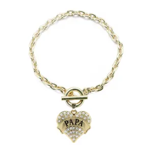 Gold Papa Pave Heart Charm Toggle Bracelet