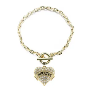 Gold Pirates Pave Heart Charm Toggle Bracelet