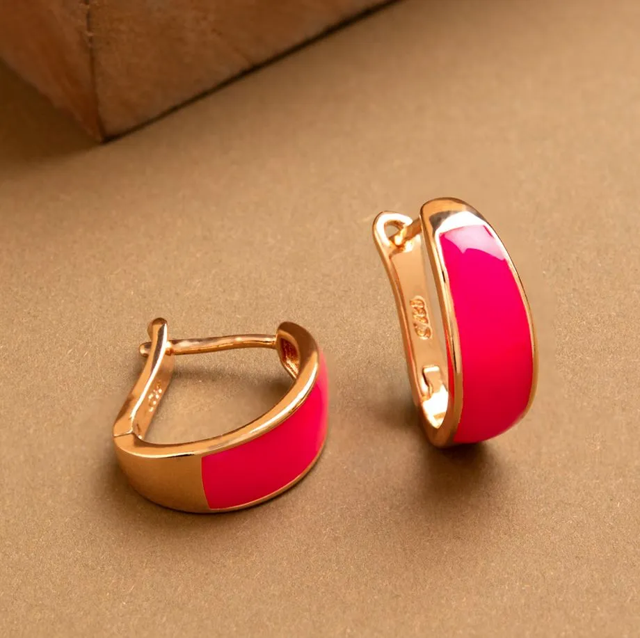 Gold Plated Plain Enamel Bali Hoops Earring