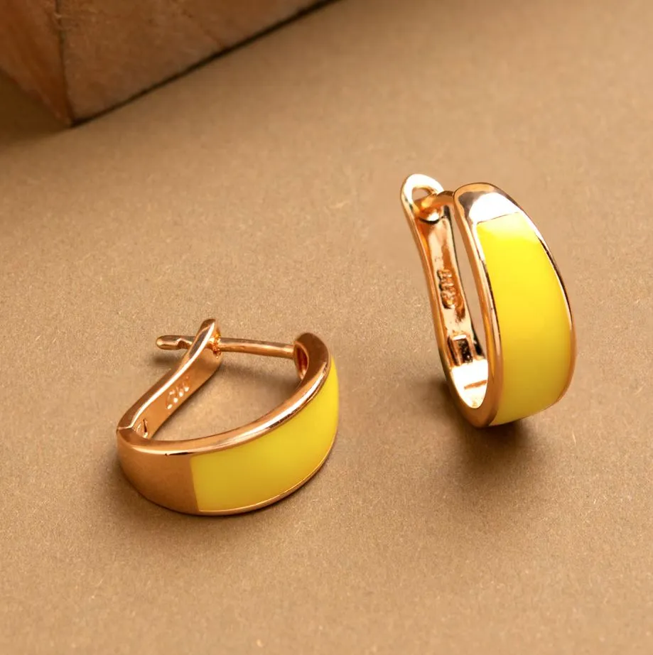 Gold Plated Plain Enamel Bali Hoops Earring