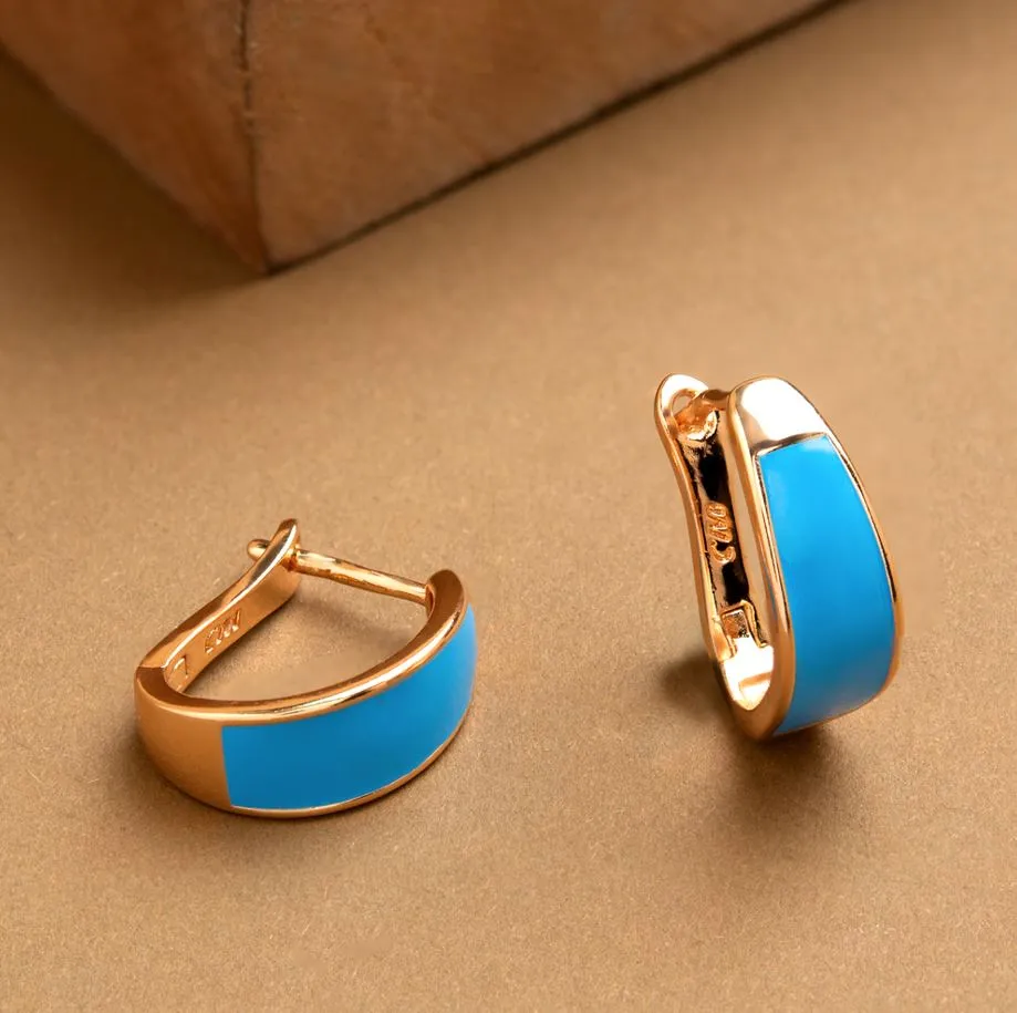Gold Plated Plain Enamel Bali Hoops Earring