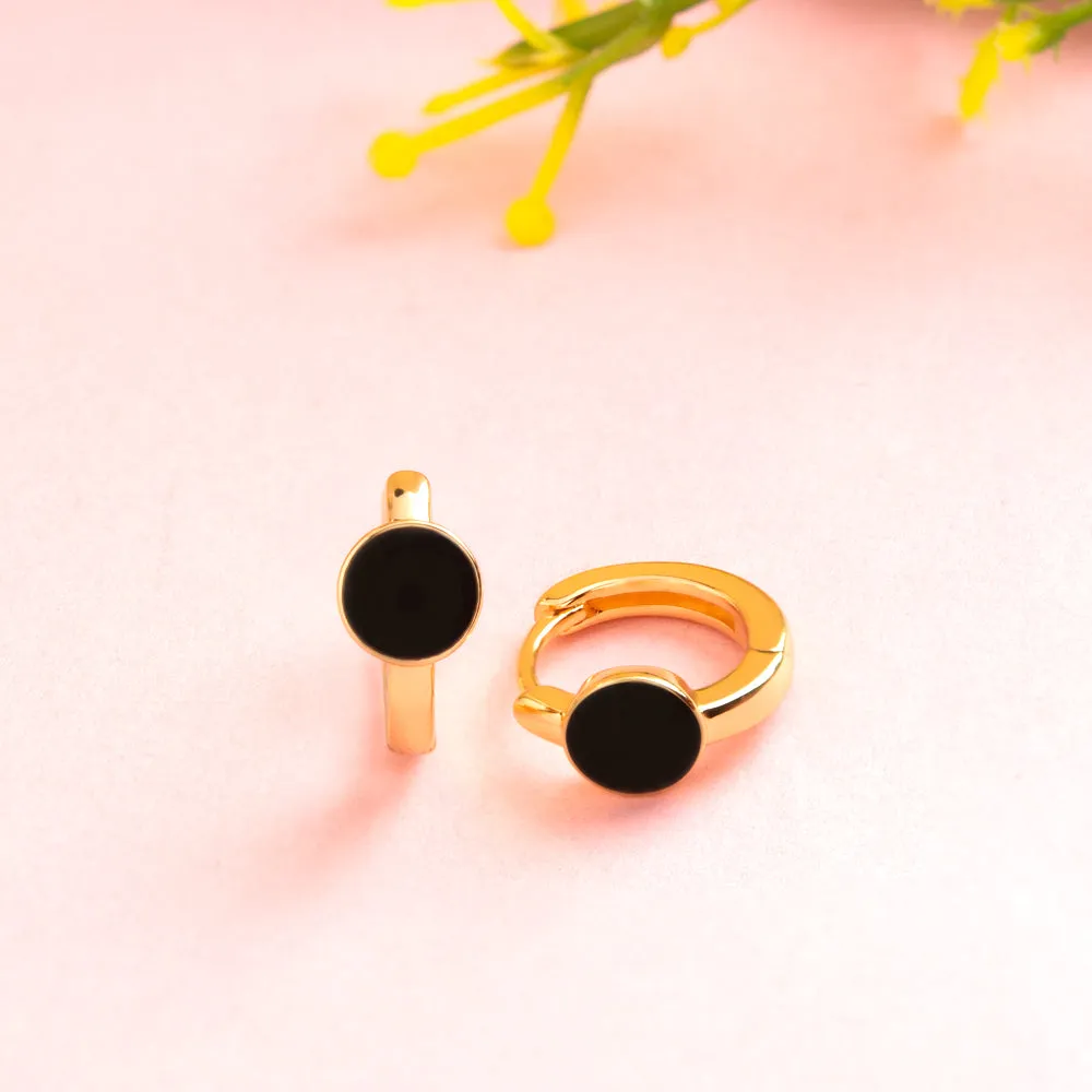 Gold Plated Ring Shaped Small Enamel Bali Hoops Earring