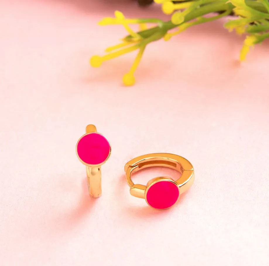Gold Plated Ring Shaped Small Enamel Bali Hoops Earring