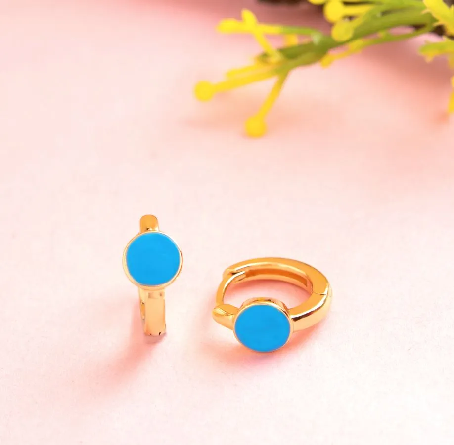 Gold Plated Ring Shaped Small Enamel Bali Hoops Earring