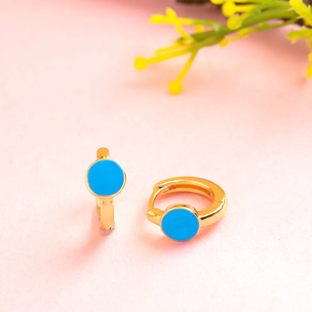 Gold Plated Ring Shaped Small Enamel Bali Hoops Earring