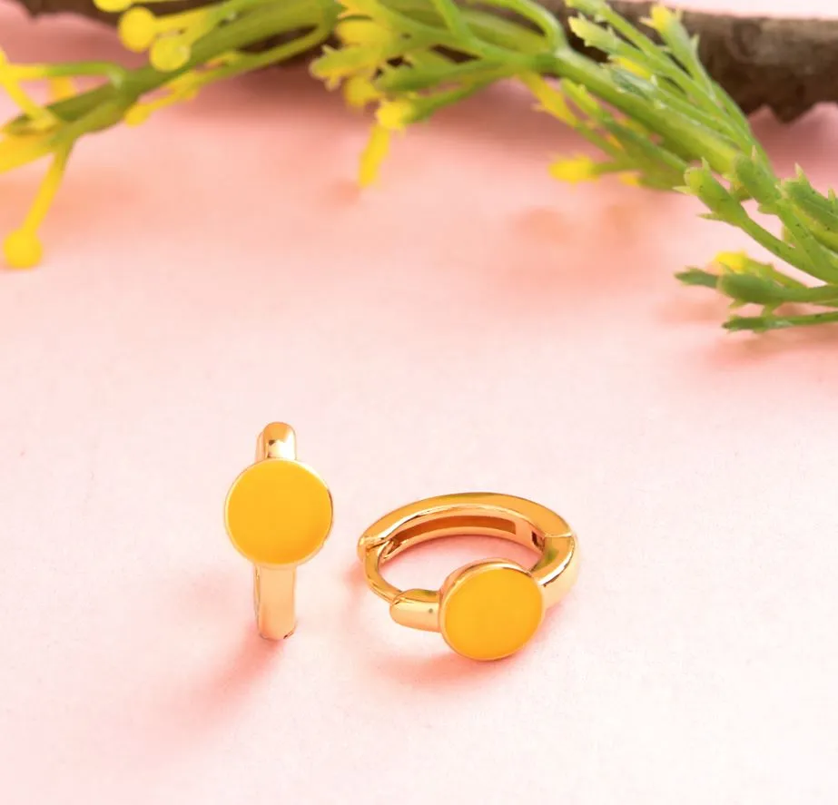 Gold Plated Ring Shaped Small Enamel Bali Hoops Earring