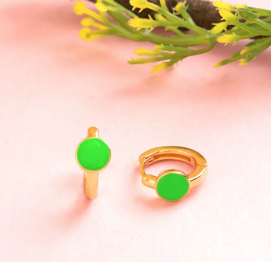 Gold Plated Ring Shaped Small Enamel Bali Hoops Earring