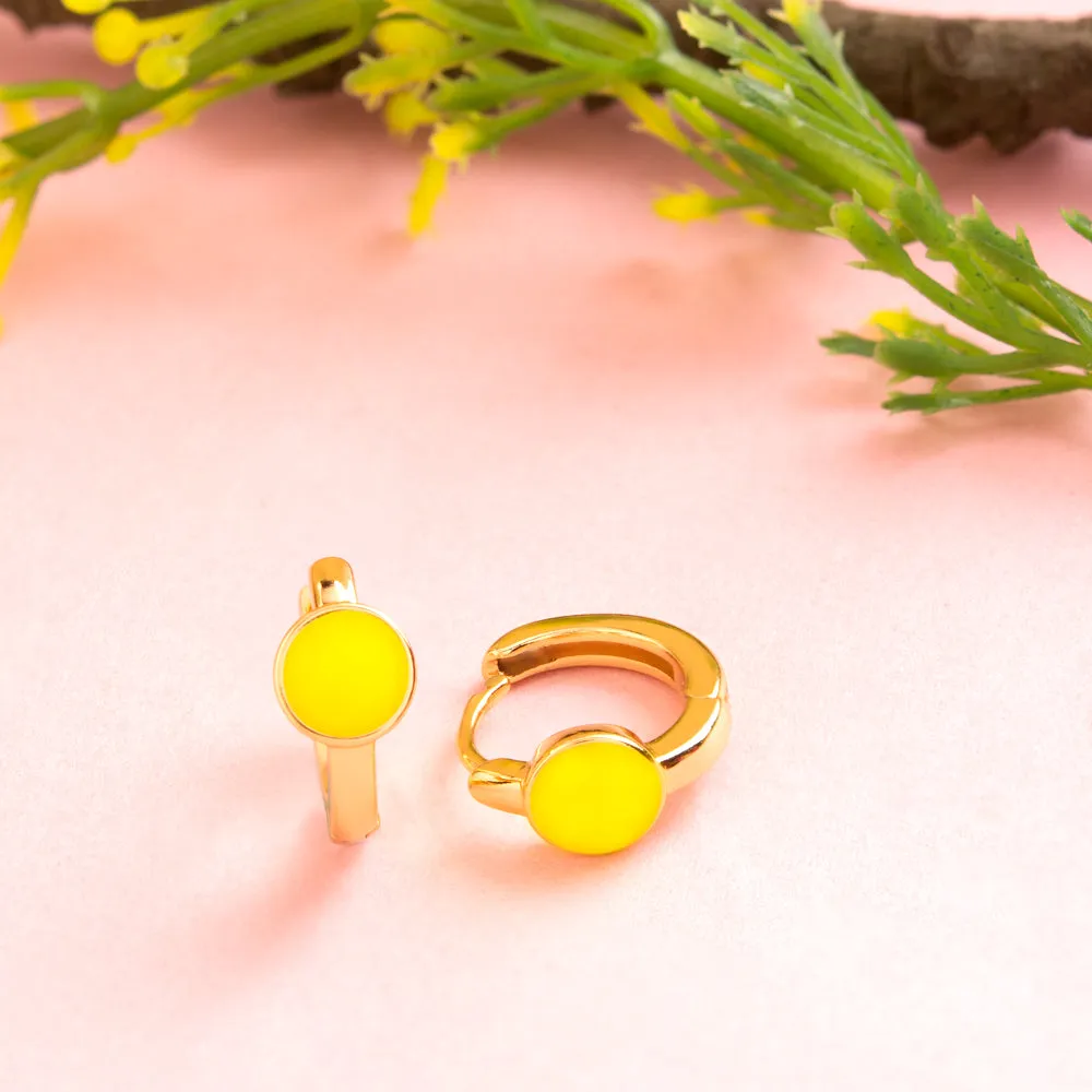 Gold Plated Ring Shaped Small Enamel Bali Hoops Earring