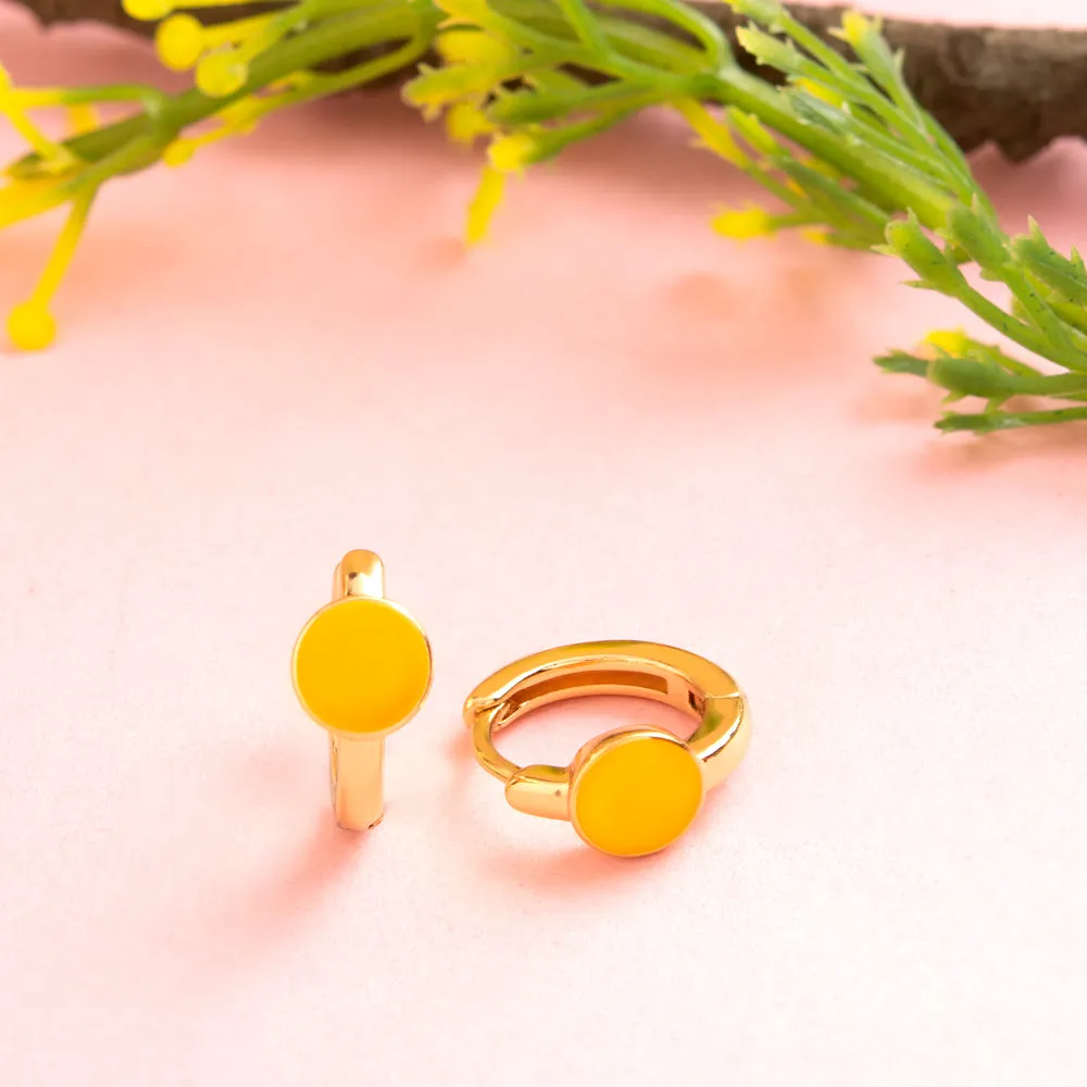 Gold Plated Ring Shaped Small Enamel Bali Hoops Earring