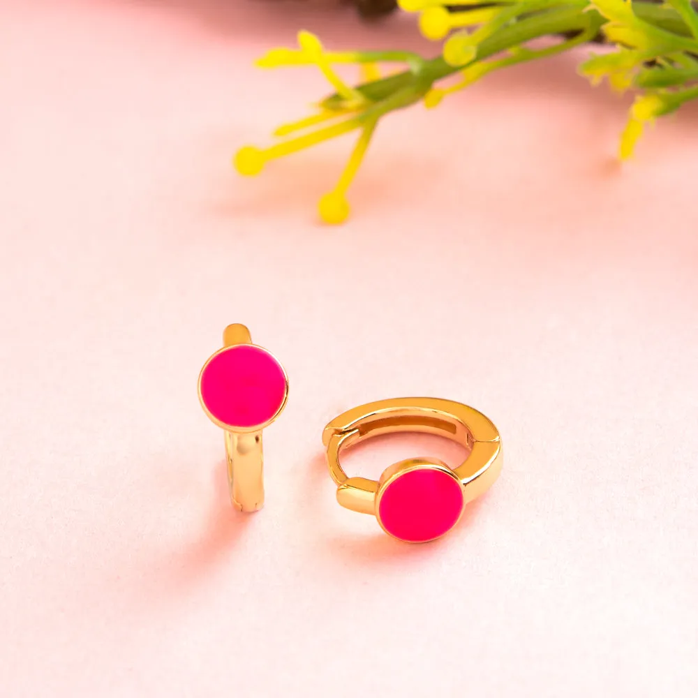 Gold Plated Ring Shaped Small Enamel Bali Hoops Earring