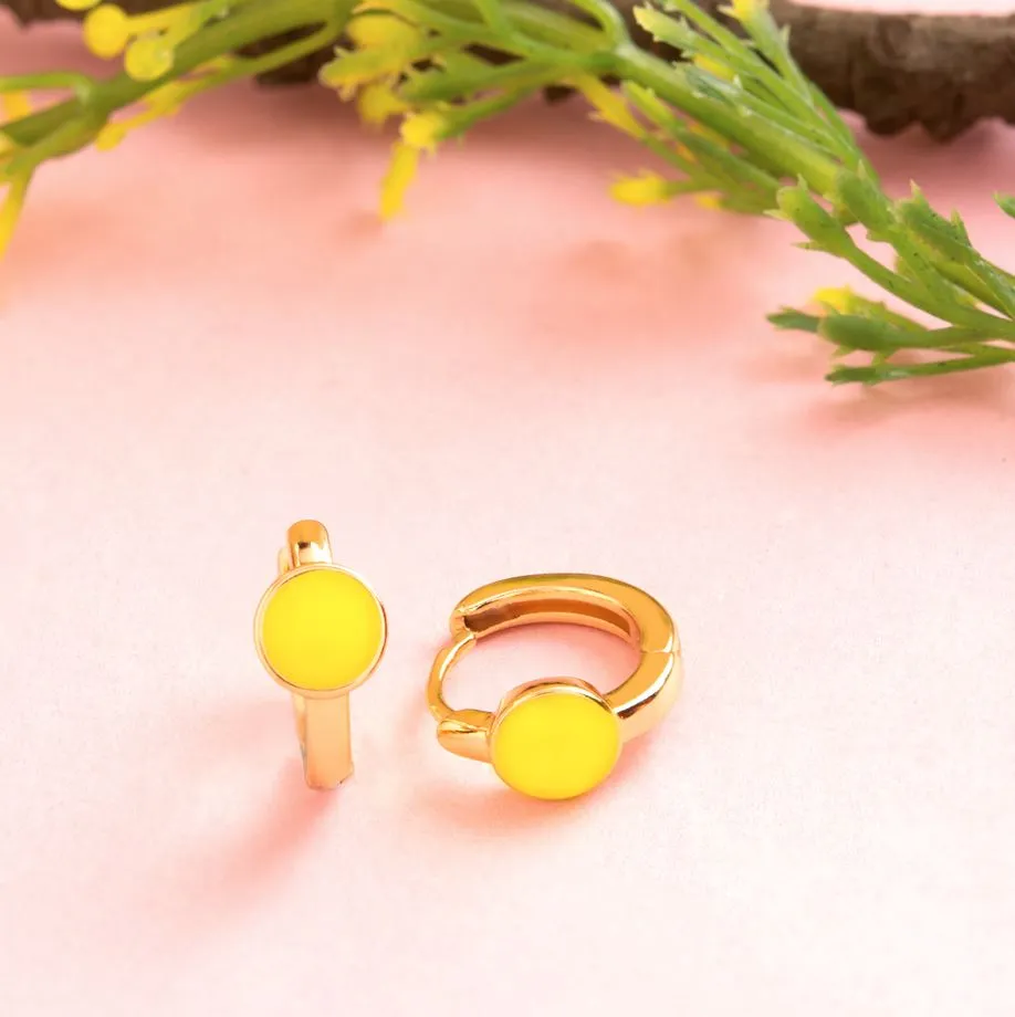 Gold Plated Ring Shaped Small Enamel Bali Hoops Earring